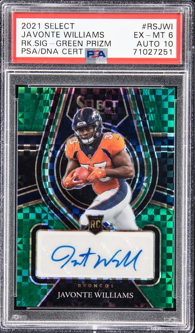 2021 Panini Select Javonte Williams Signature Green Prizm #RS-JWI card image
