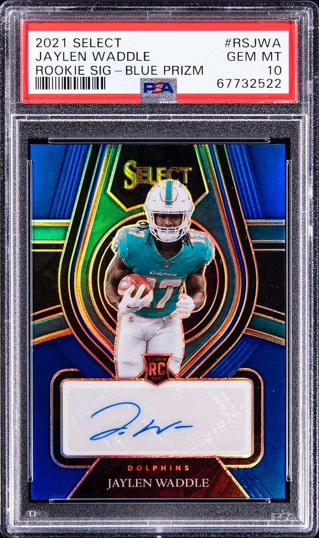2021 Panini Select Jaylen Waddle Signatures Blue Prizm #RSJWA card image