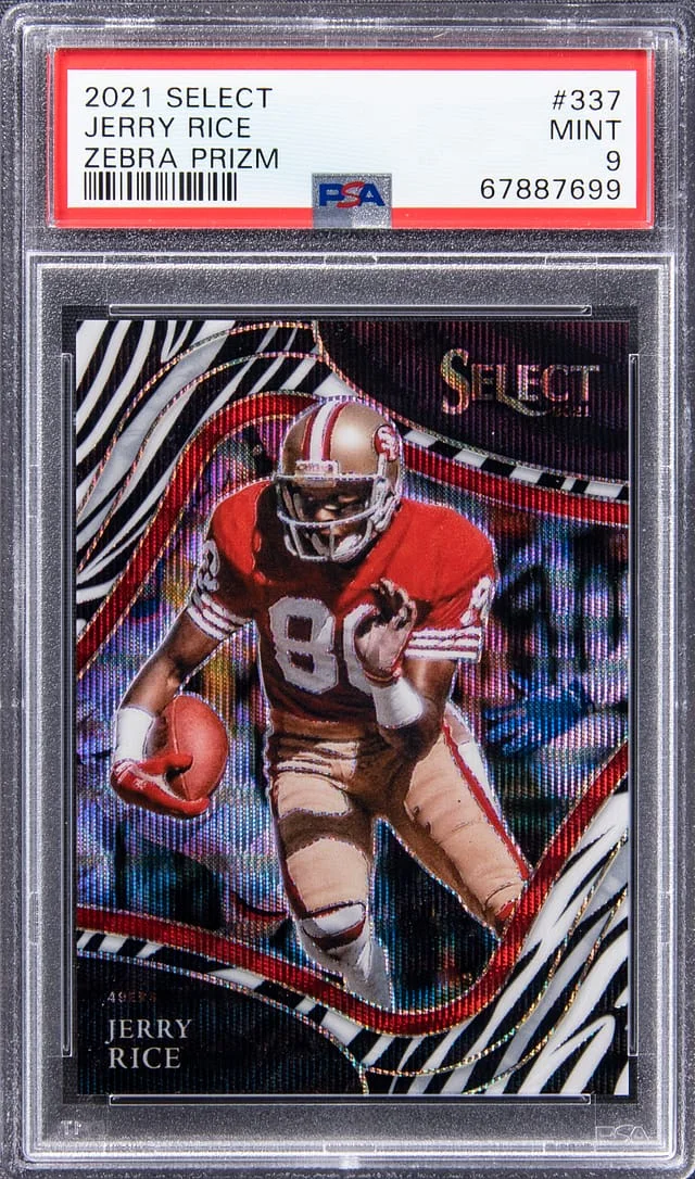 2021 Panini Select Jerry Rice Zebra Prizm #337 card image