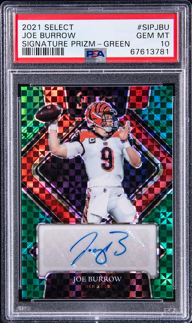 2021 Panini Select Joe Burrow Signatures Prizm-Green #SIPJBU card image