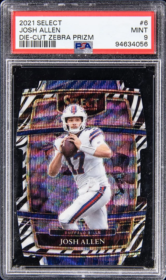 2021 Panini Select Josh Allen Die Cut Zebra Prizm #6 card image