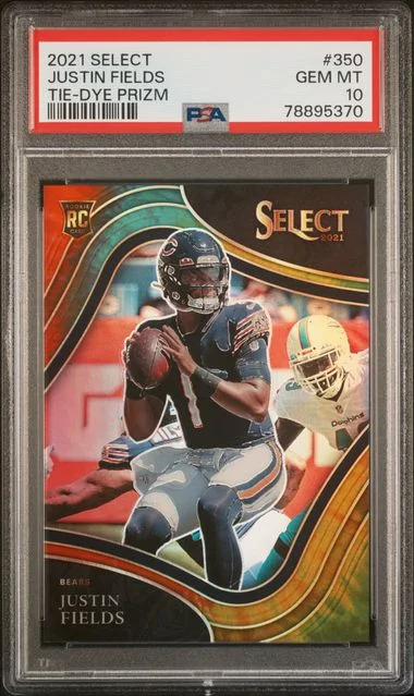 2021 Panini Select Justin Fields Tie-Dye Prizm #350 card image