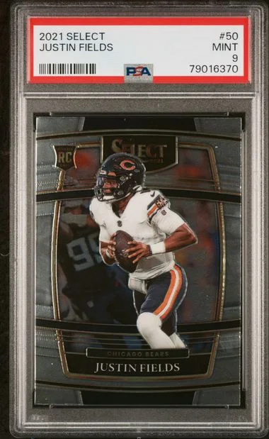 2021 Panini Select Justin Fields Die-Cut Neon Green Prizm #50 card image