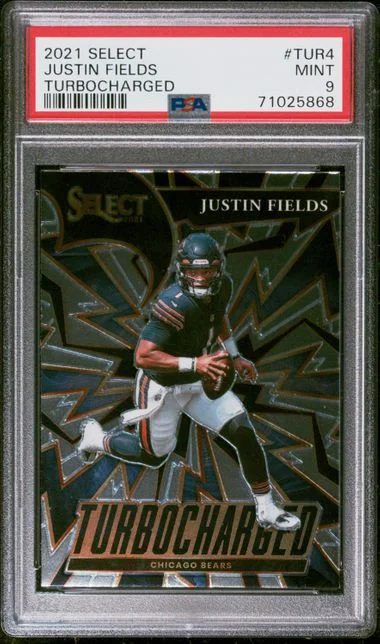 2021 Panini Select Justin Fields Turbocharged Zebra Prizm #TUR-4 card image