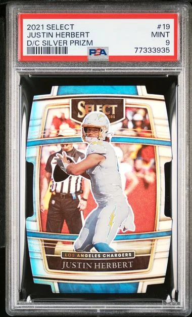 2021 Panini Select Justin Herbert Die-Cut Silver Prizm #19 card image