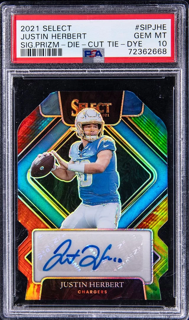 2021 Panini Select Justin Herbert Signature Prizm Die-Cut Green #SIP-JHE card image