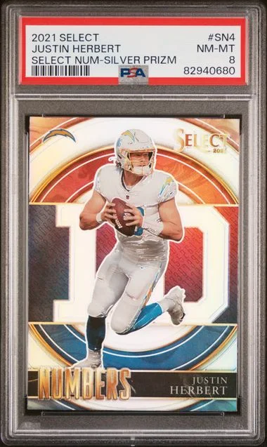 2021 Panini Select Justin Herbert Select Numbers Silver Prizm #Sn4 card image