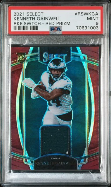 2021 Panini Select Kenneth Gainwell Swatches Red Prizm #RSW-KGA card image