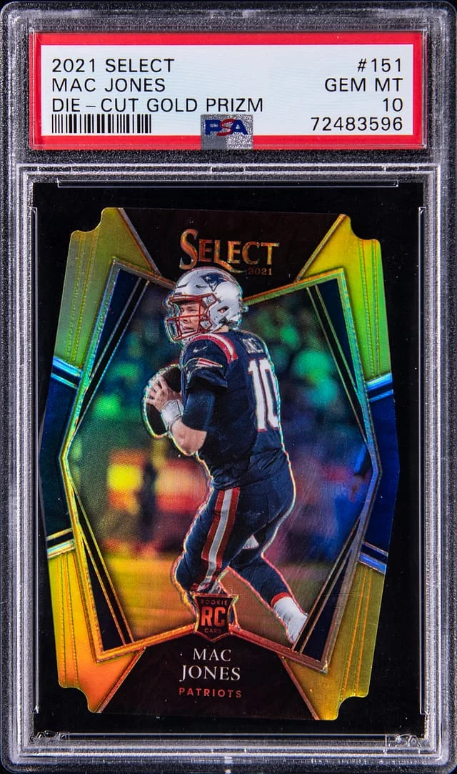 2021 Panini Select Mac Jones Die-Cut Black/Gold Prizm #151 card image