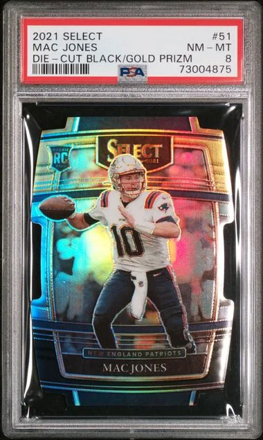 2021 Panini Select Mac Jones Die-Cut Black/Gold Prizm #51 card image