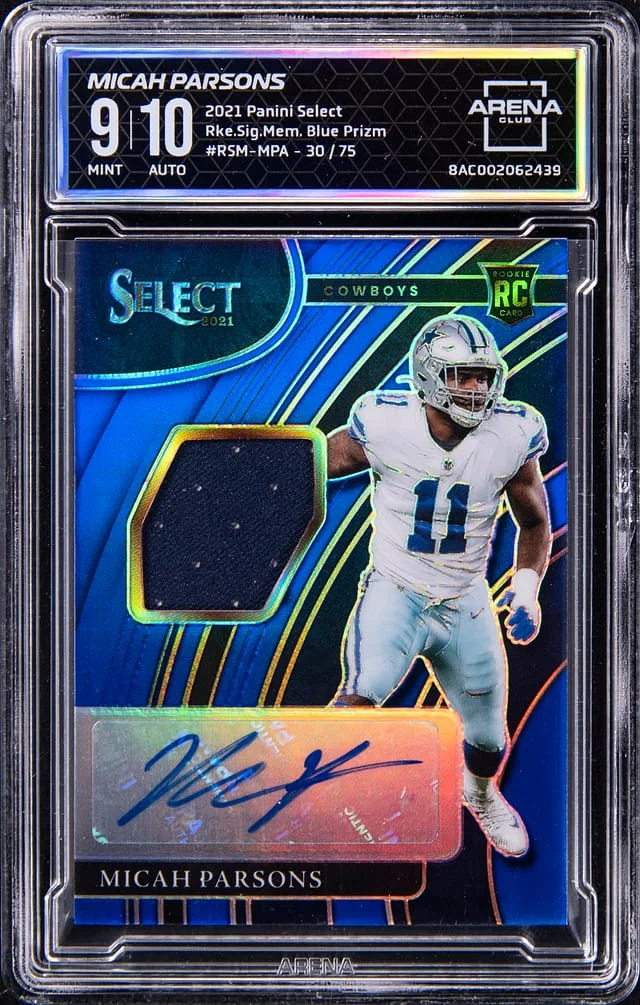 2021 Panini Select Micah Parsons Signature Memorabilia Blue Prizm #RSM-MPA card image