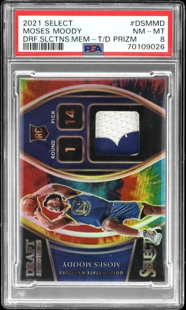 2021 Panini Select Moses Moody Draft Selections Memorabilia Tie-Dye Prizm #DSMMD card image