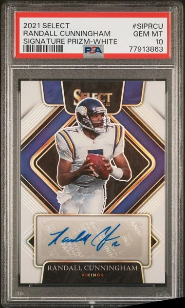 2021 Panini Select Randall Cunningham Signatures Prizm White #SIPRCU card image