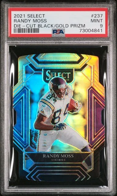 2021 Panini Select Randy Moss Die-Cut Black/Gold Prizm #237 card image