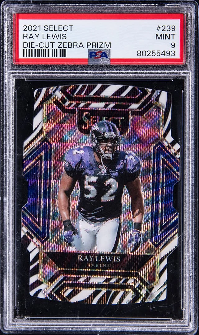 2021 Panini Select Ray Lewis Die-Cut Zebra Prizm #239 card image