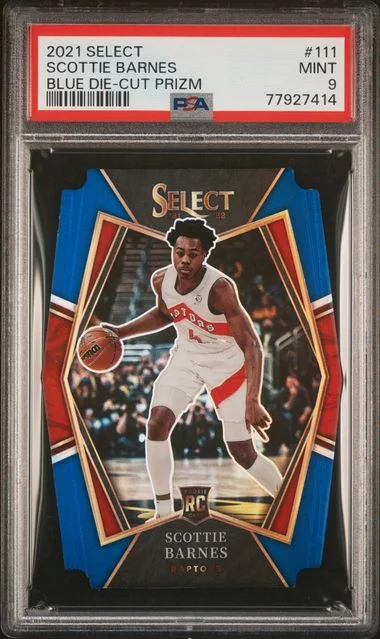 2021 Panini Select Scottie Barnes Blue Die-Cut Prizm #111 card image