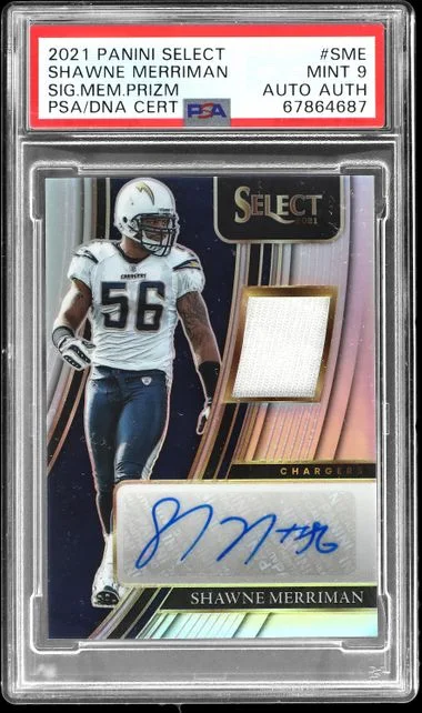 2021 Panini Select Shawne Merriman Signature Memorabilia Prizm #SMP-SME card image