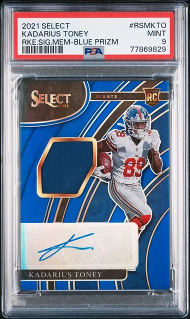2021 Panini Select Signature Memorabilia Blue Prizm Rsmkto Kadarius Toney #no-number card image