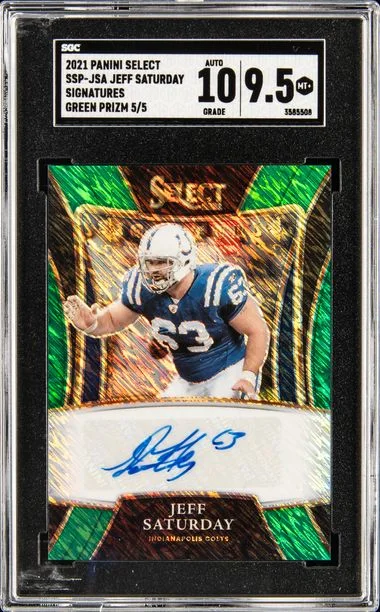 2021 Panini Select Ssp-Jsa Jeff Saturday Signatures - Green Prizm #5/5 card image