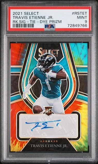 2021 Panini Select Travis Etienne Jr. Signatures Tie-Dye Prizm #RS-TET card image