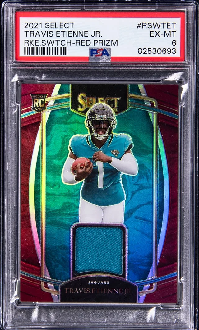 2021 Panini Select Travis Etienne Jr. Swatches Red Prizm #RSWTET card image