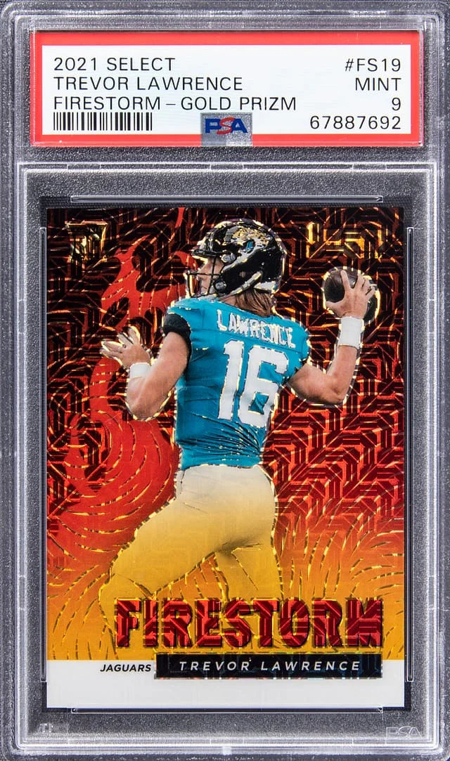 2021 Panini Select Trevor Lawrence Firestorm Gold Prizm #FS-19 card image