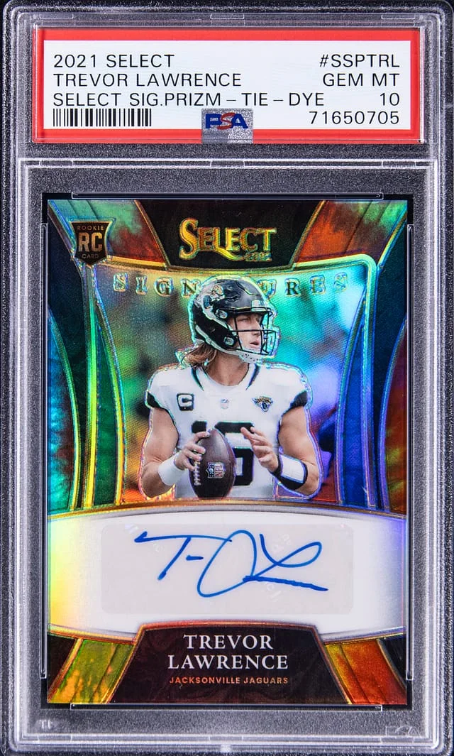 2021 Panini Select Trevor Lawrence Signatures Tie-Dye Prizm #SSP-TRL card image