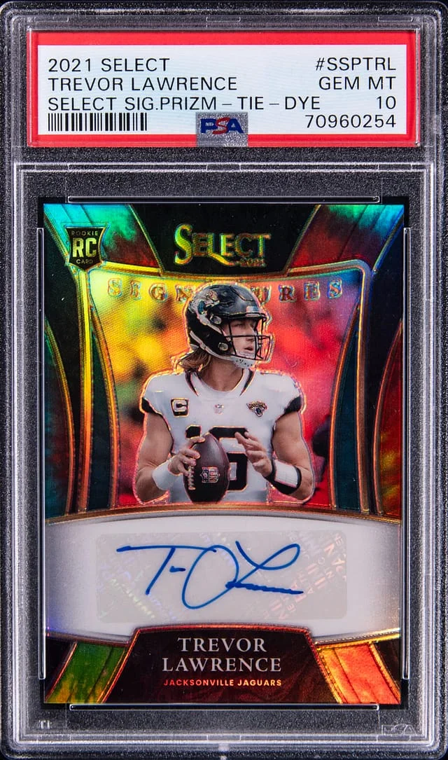 2021 Panini Select Trevor Lawrence Signatures Prizm Tie-Dye #SSPTRL card image