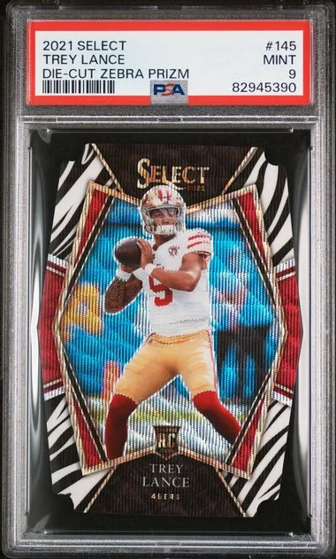 2021 Panini Select Trey Lance Die-Cut Zebra Prizm #145 card image