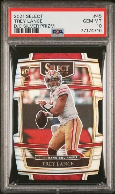 2021 Panini Select Trey Lance Die-Cut Green/Yellow Prizm #45 card image