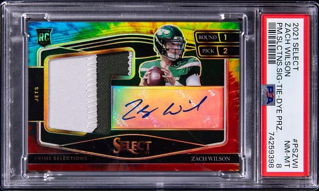 2021 Panini Select Zach Wilson (#45255) Prime Selections Signatures Tie-Dye Prizm #PSZWI card image