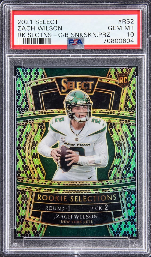 2021 Panini Select Zach Wilson ‚ Selections Green & Black Snakeskin Prizm #RS-2 card image