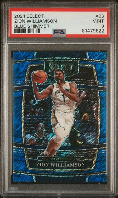2021 Panini Select Zion Williamson Blue Shimmer #96 card image