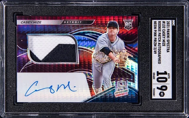 2021 Panini Spectra Casey Mize Patch Autographed Neon Pink #132 card image