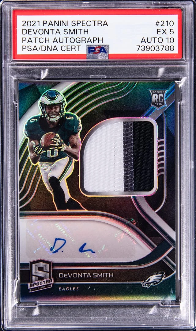2021 Panini Spectra Devonta Smith Patch Autographs #210 card image