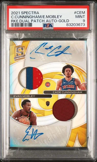 2021 Panini Spectra Dual Patch Autographs Gold Cem Cade Cunningham/Evan Mobley #no-number card image