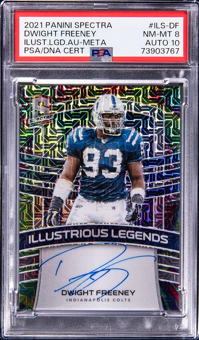 2021 Panini Spectra Dwight Freeney Illustrious Legends Autographs Meta Prizm #ILSDF card image
