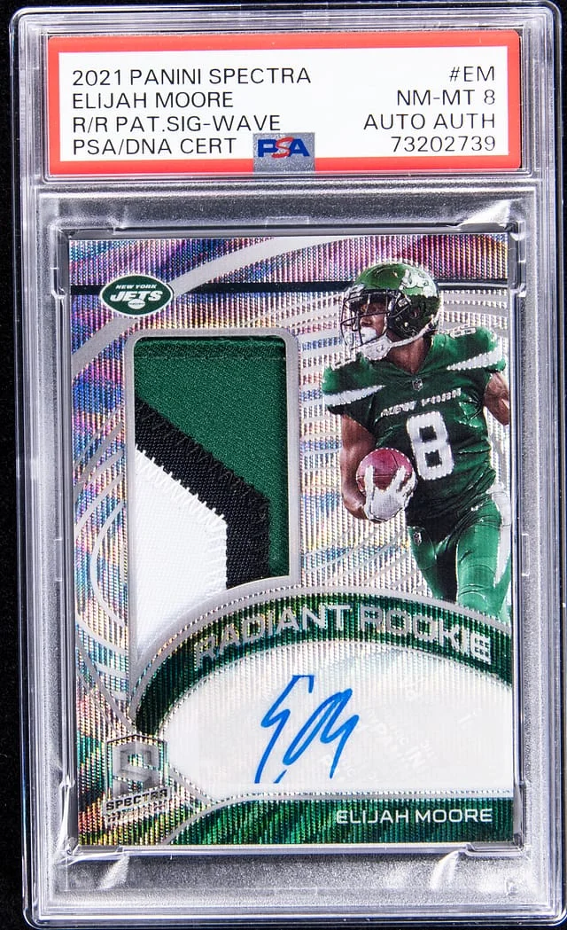 2021 Panini Spectra Elijah Moore Radiant Signature Wave #EM card image