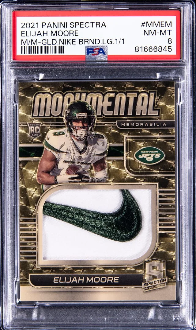 2021 Panini Spectra Elijah Moore Monumental Memorabilia Gold Nike Brand Logo #MM-EM card image