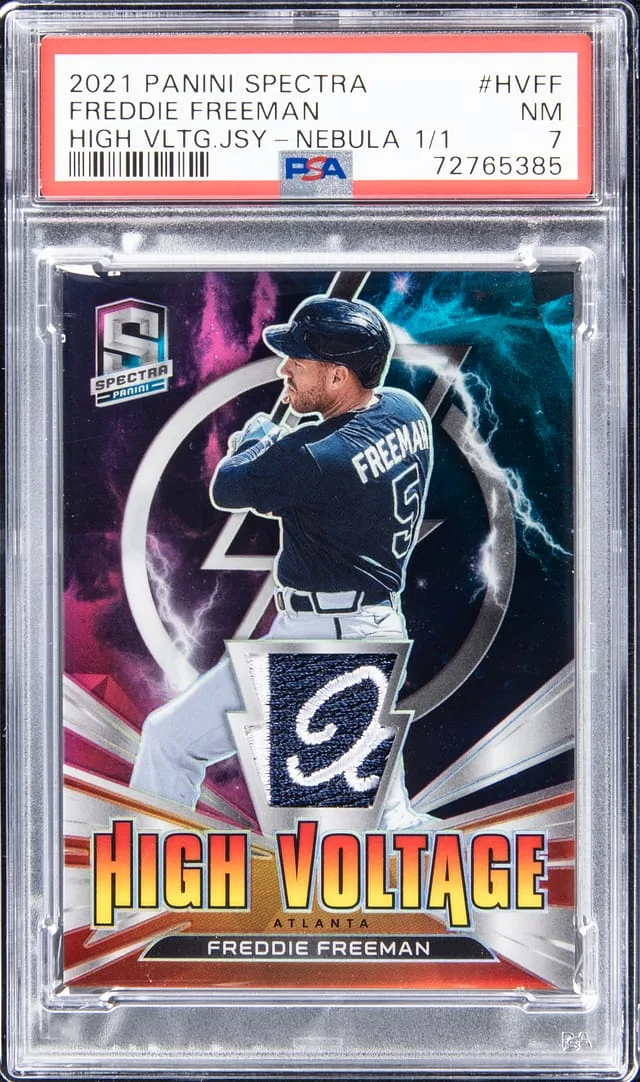 2021 Panini Spectra Freddie Freeman High Voltage Jersey Nebula #HVFF card image