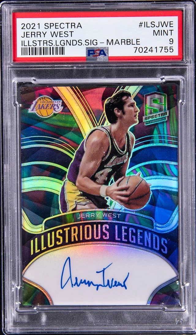 2021 Panini Spectra Jerry West Illustrious Legends Signatures Marble #ILSJWE card image
