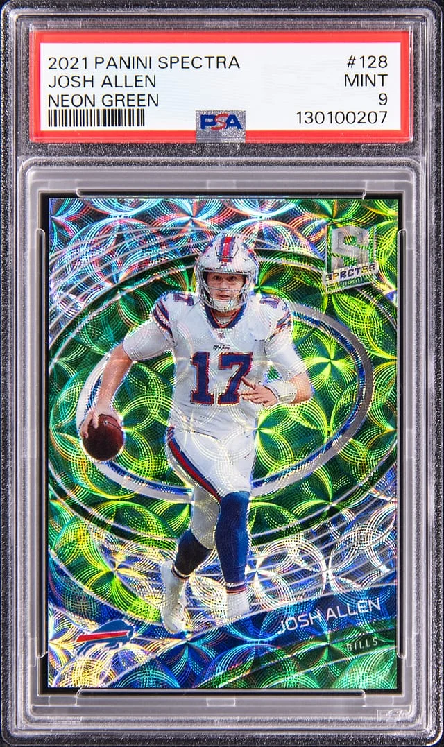 2021 Panini Spectra Josh Allen Neon Blue Die-Cut Prizm #128 card image