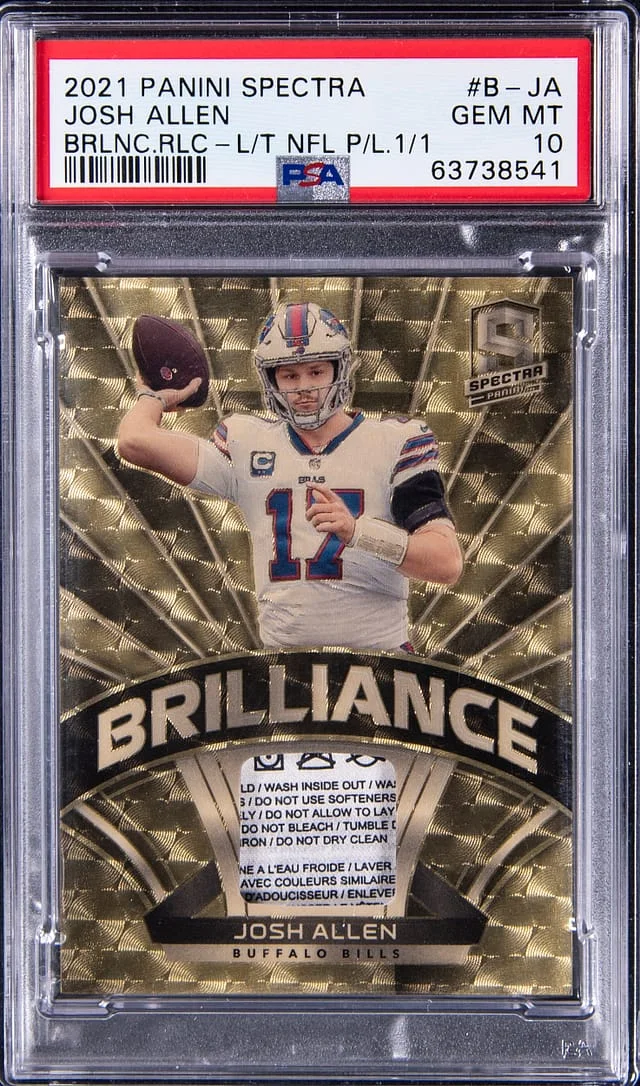 2021 Panini Spectra Josh Allen Brilliance Relic NFL Patch Gold Vinyl #B-JA card image