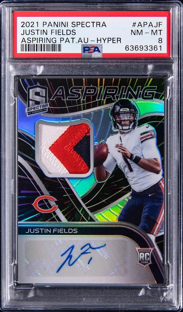 2021 Panini Spectra Justin Fields Aspiring Patch Autograph Hyper #APA-JF card image
