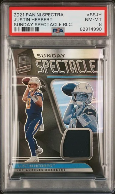 2021 Panini Spectra Justin Herbert Sunday Spectacle Relics #SS-JH card image