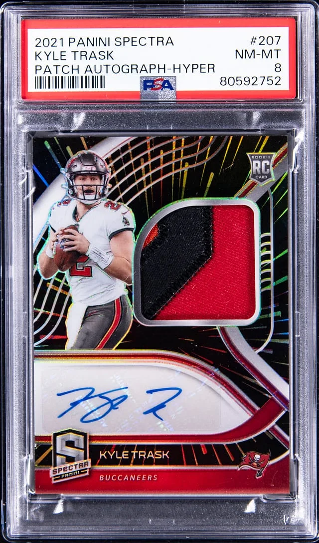 2021 Panini Spectra Kyle Trask Patch Autograph Celestial #207 card image