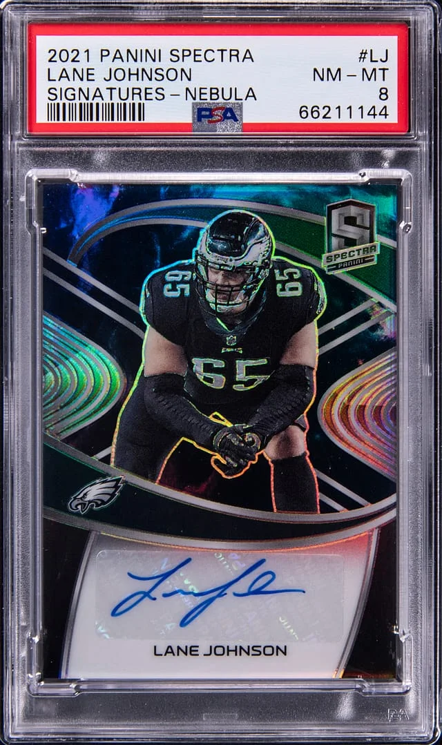 2021 Panini Spectra Lane Johnson Signature Nebula #SIG-LJ card image