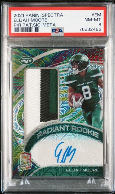 2021 Panini Spectra Radiant Patch Signatures Meta Em Elijah Moore #no-number card image
