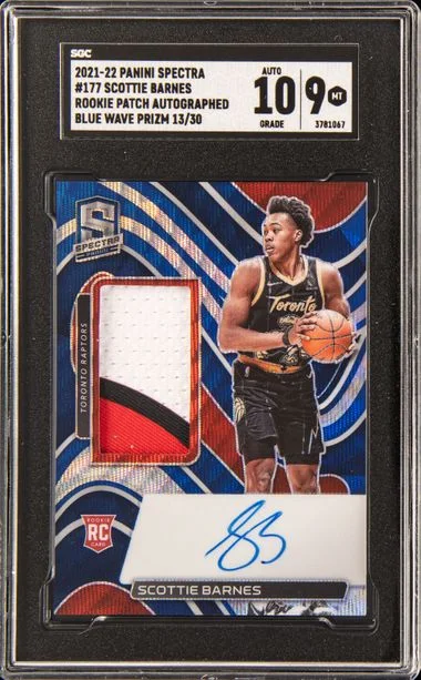 2021 Panini Spectra Scottie Barnes Jersey Autograph-Blue Wave #177 card image