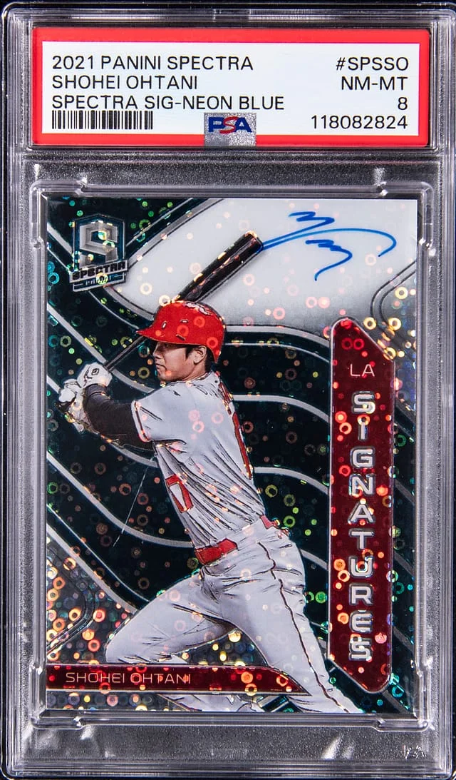 2021 Panini Spectra Shohei Ohtani Signatures Neon Blue #SPS-SO card image